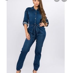 BLACK denim chain back jumpsuit! Brand new w/tag from American Bazi NEVER WORN